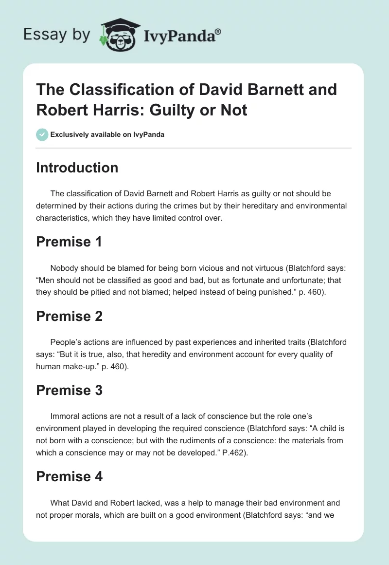The Classification of David Barnett and Robert Harris: Guilty or Not. Page 1