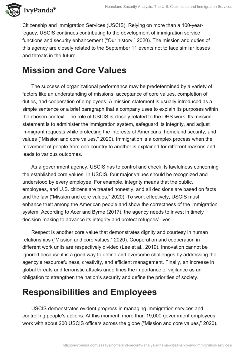 Homeland Security Analysis: The U.S. Citizenship and Immigration Services. Page 2