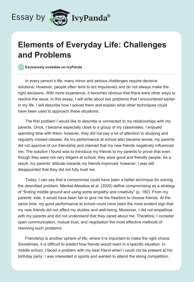Elements of Everyday Life: Challenges and Problems. Page 1