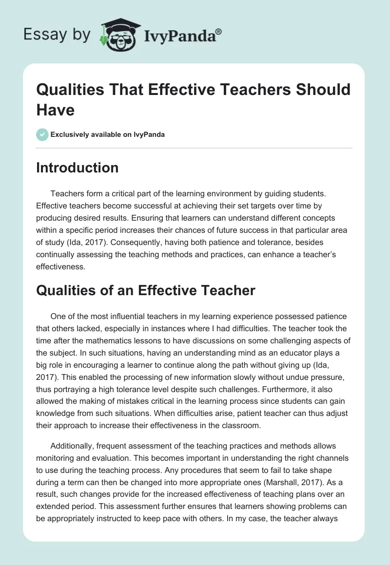 Qualities That Effective Teachers Should Have. Page 1