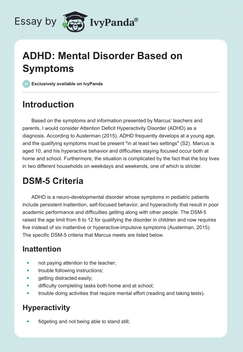 ADHD: Mental Disorder Based on Symptoms. Page 1