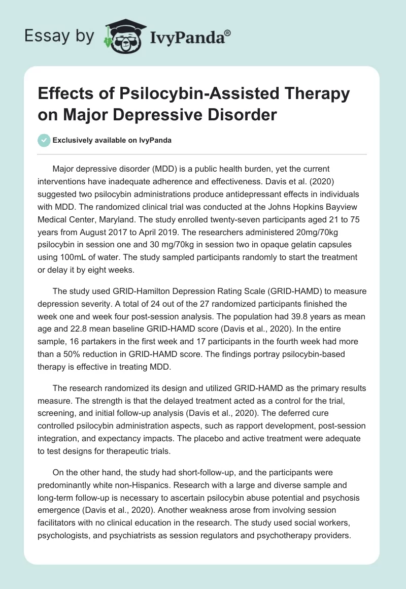 Effects of Psilocybin-Assisted Therapy on Major Depressive Disorder. Page 1