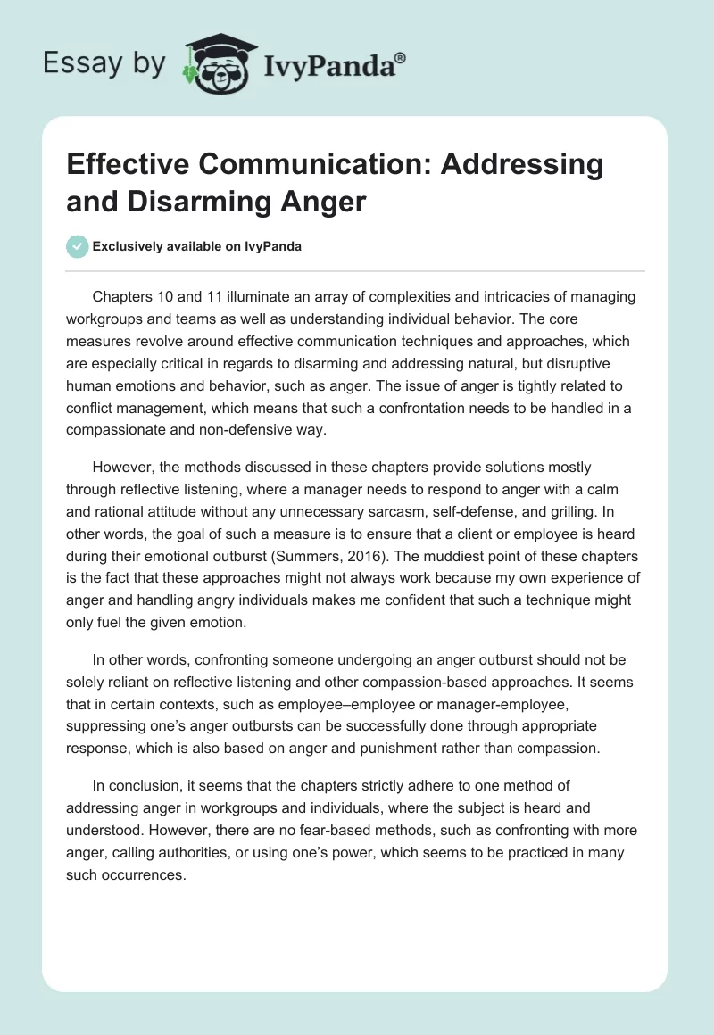 Effective Communication: Addressing and Disarming Anger. Page 1
