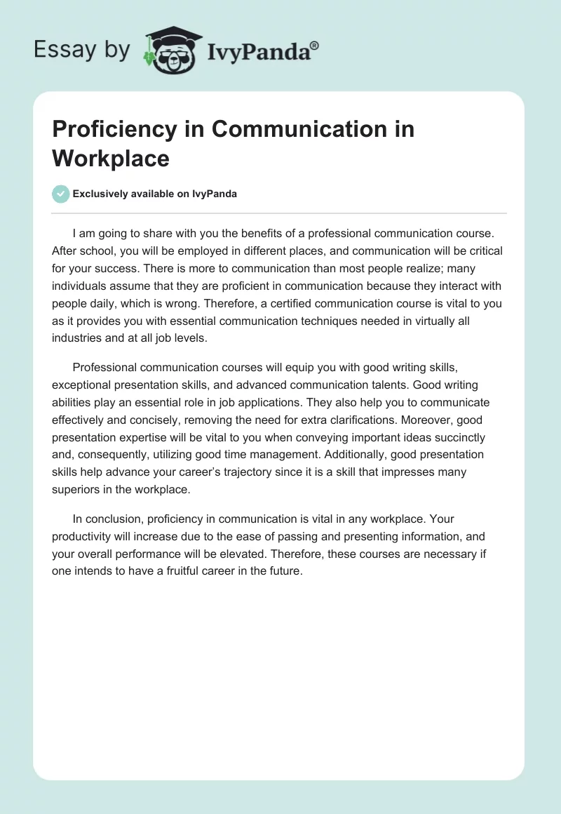 Proficiency in Communication in Workplace. Page 1