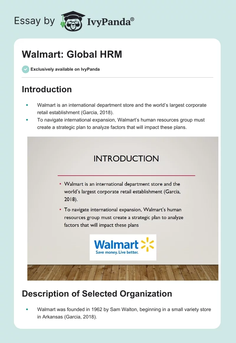 Walmart: Global HRM. Page 1