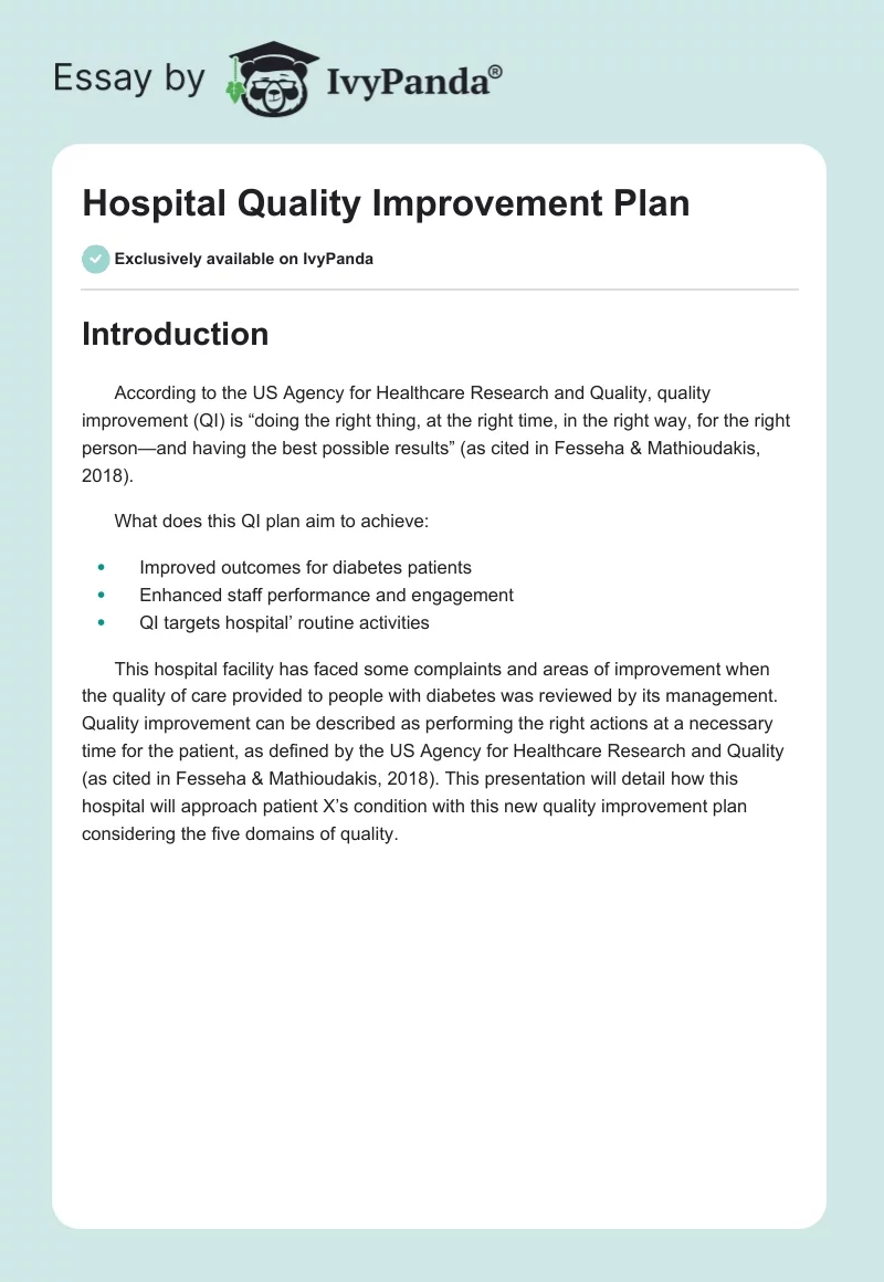 Hospital Quality Improvement Plan. Page 1
