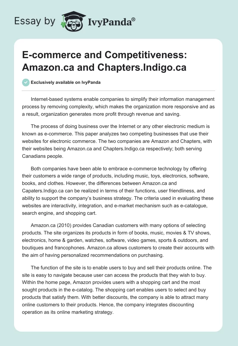 E-Commerce and Competitiveness: Amazon.ca and Chapters.Indigo.ca. Page 1