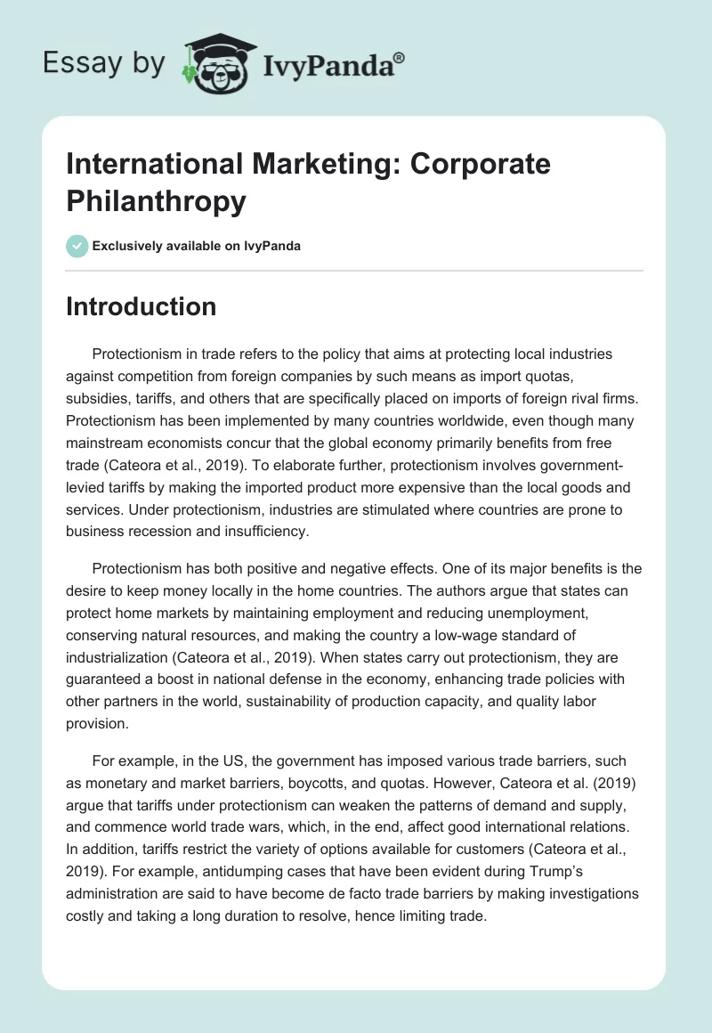 International Marketing: Corporate Philanthropy. Page 1