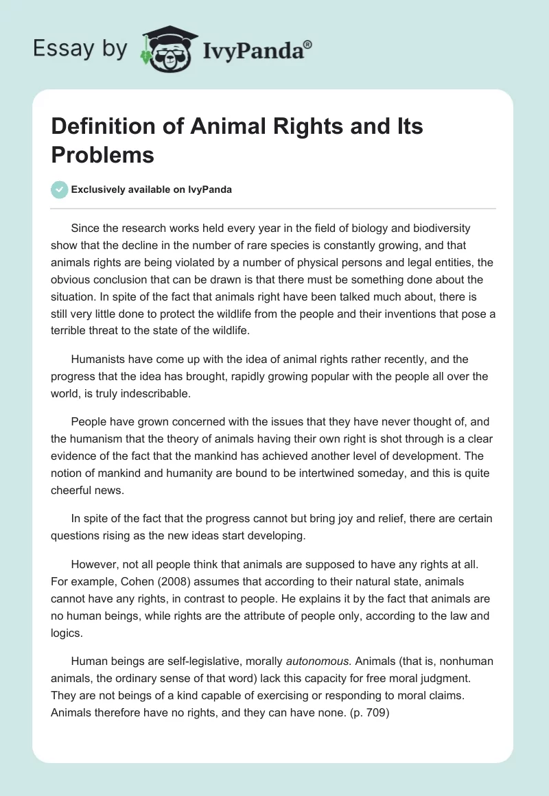 Definition of Animal Rights and Its Problems. Page 1