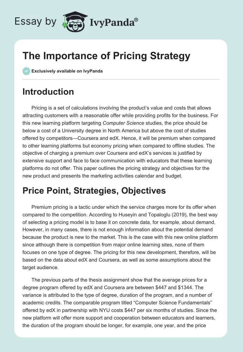 The Importance of Pricing Strategy. Page 1