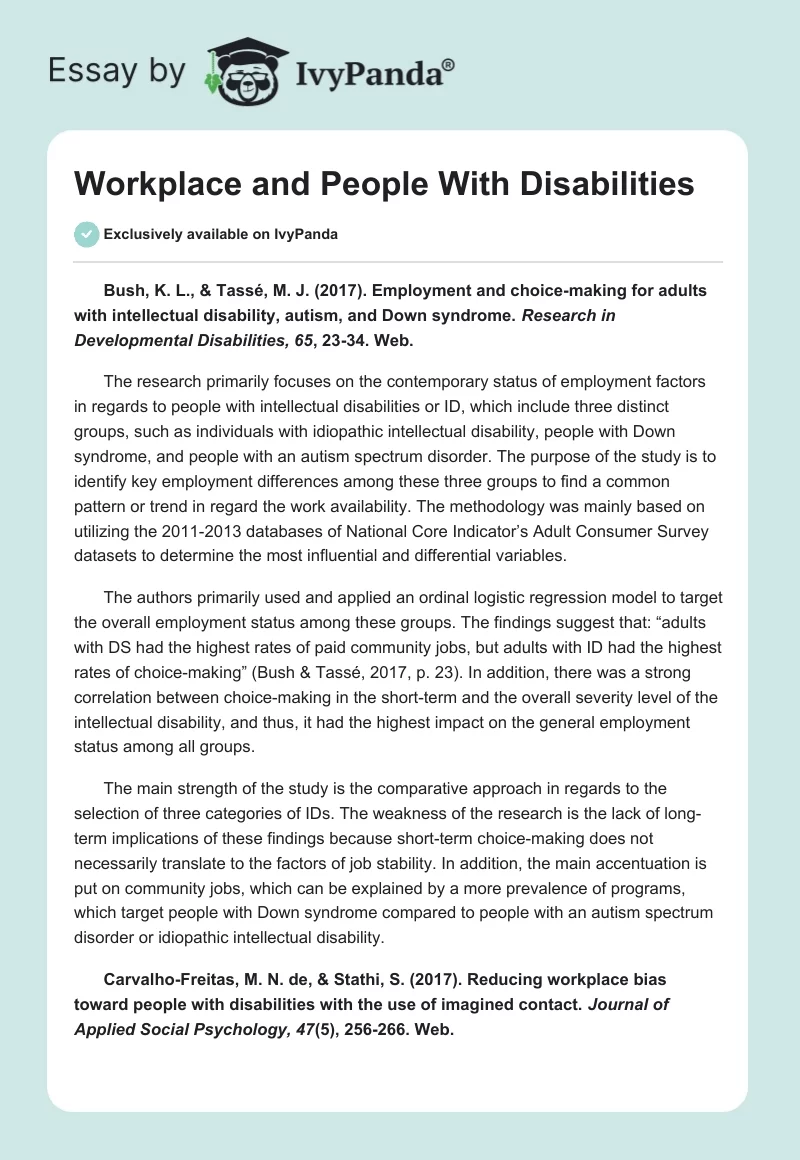Workplace and People With Disabilities. Page 1