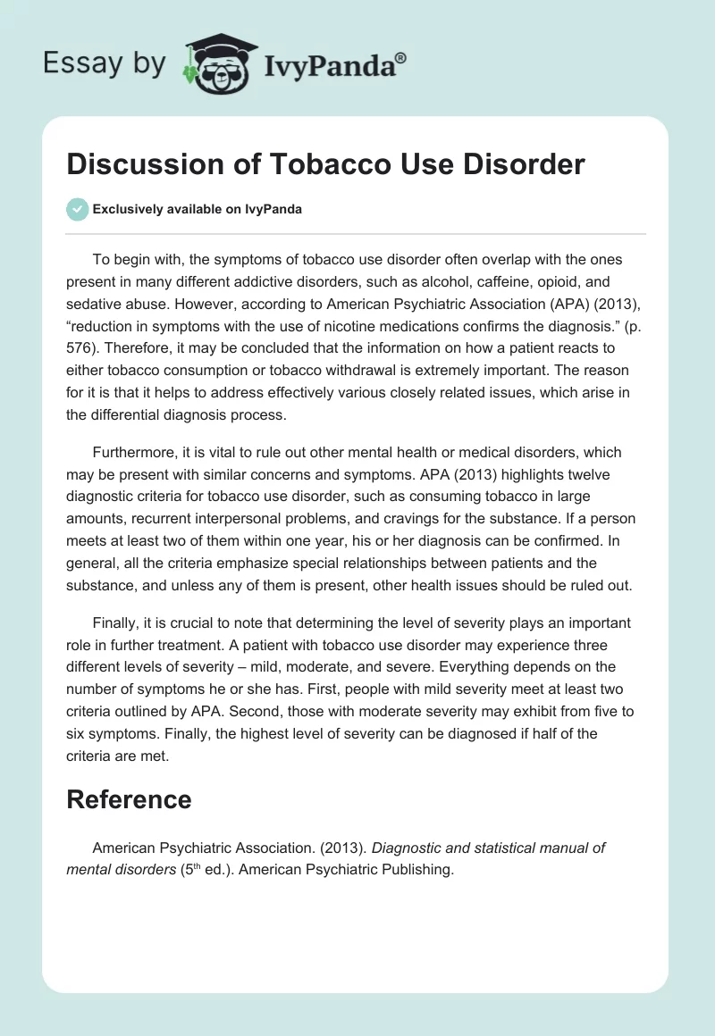 Discussion of Tobacco Use Disorder. Page 1