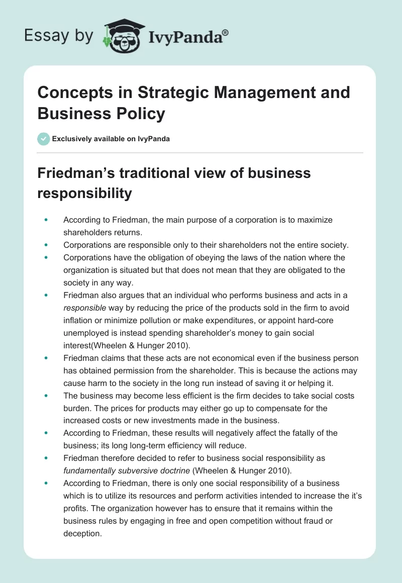 Concepts in Strategic Management and Business Policy. Page 1