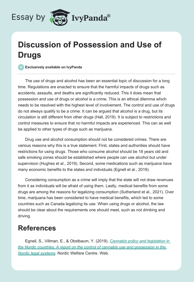 Discussion of Possession and Use of Drugs. Page 1