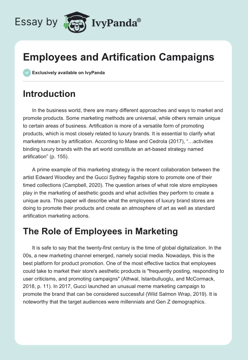 Employees and Artification Campaigns. Page 1