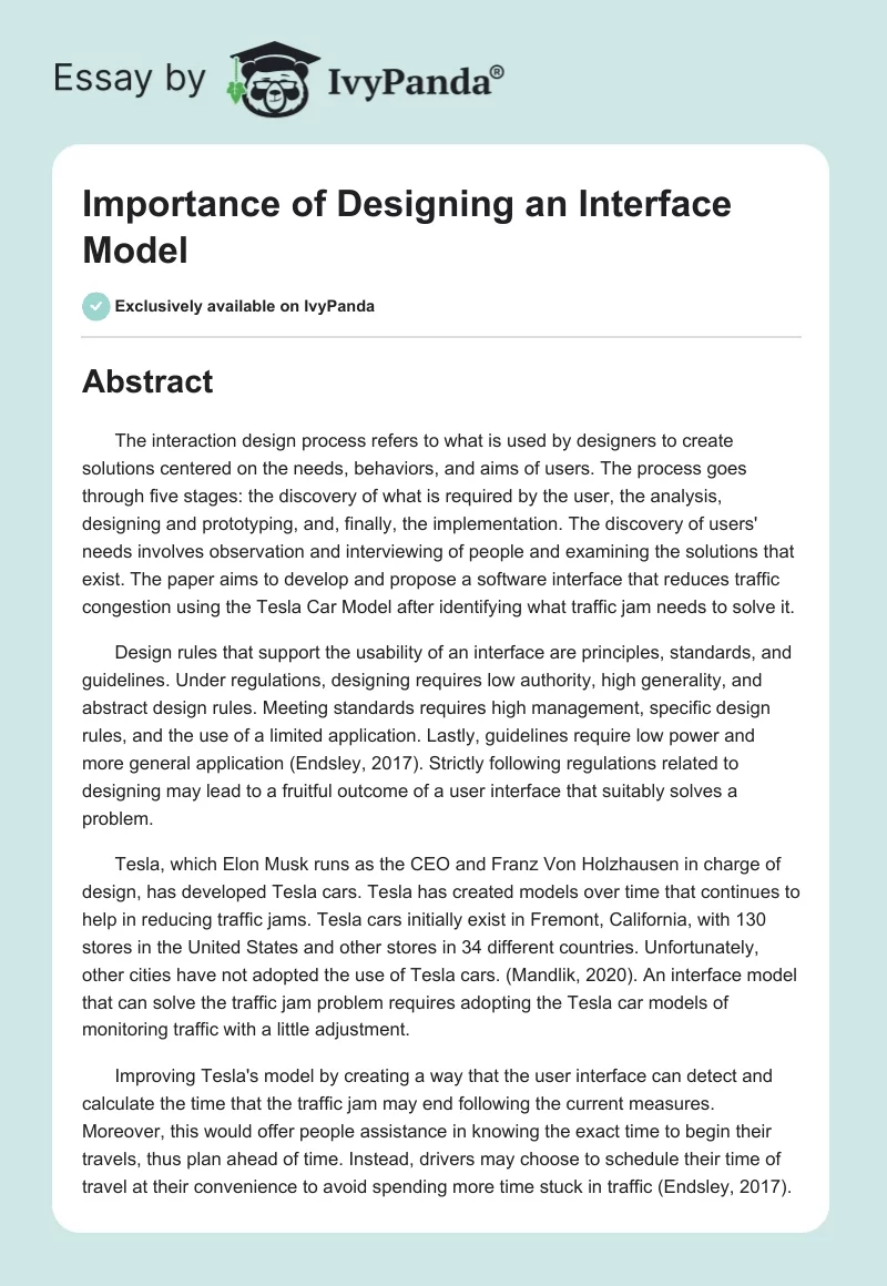 Importance of Designing an Interface Model. Page 1