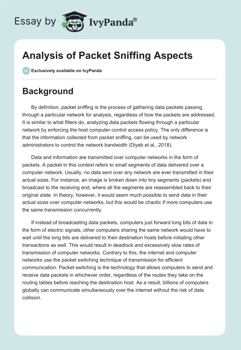 Analysis of Packet Sniffing Aspects. Page 1