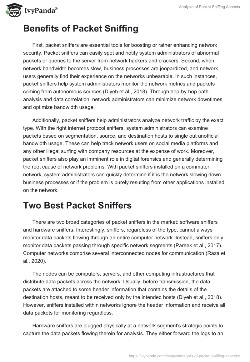 Analysis of Packet Sniffing Aspects. Page 2