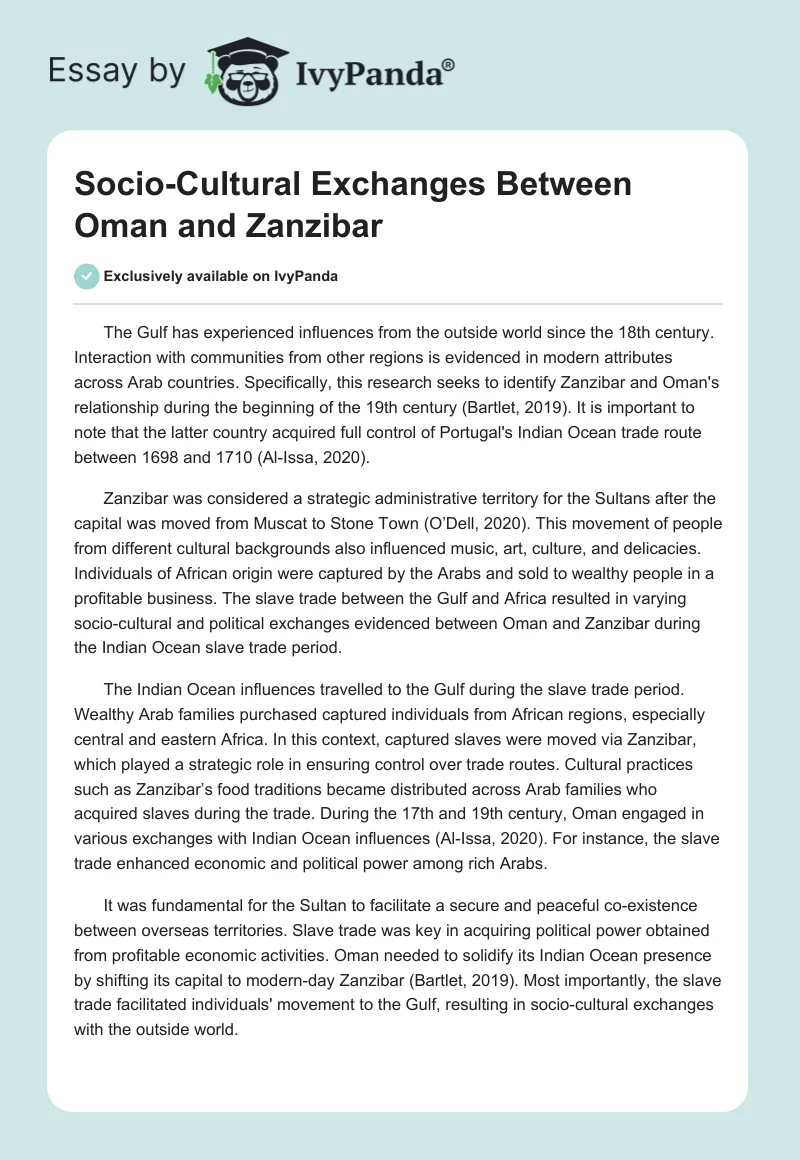 Socio-Cultural Exchanges Between Oman and Zanzibar. Page 1