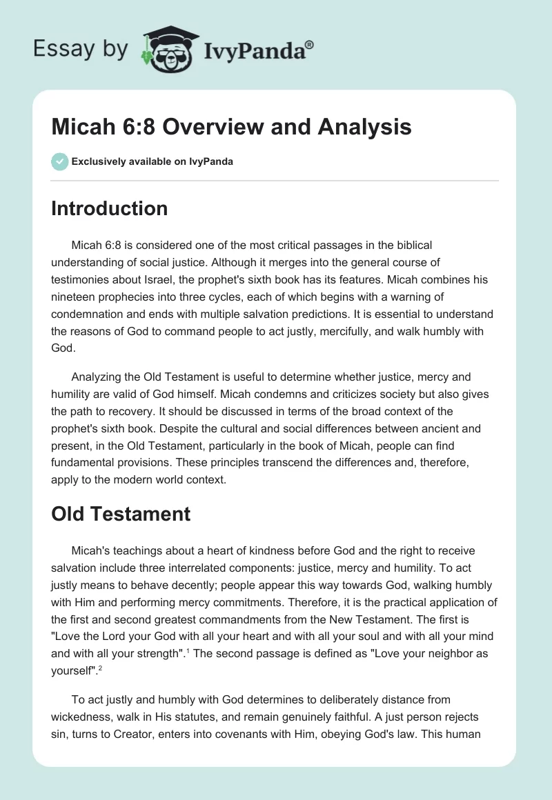 Micah 6:8 Overview and Analysis. Page 1