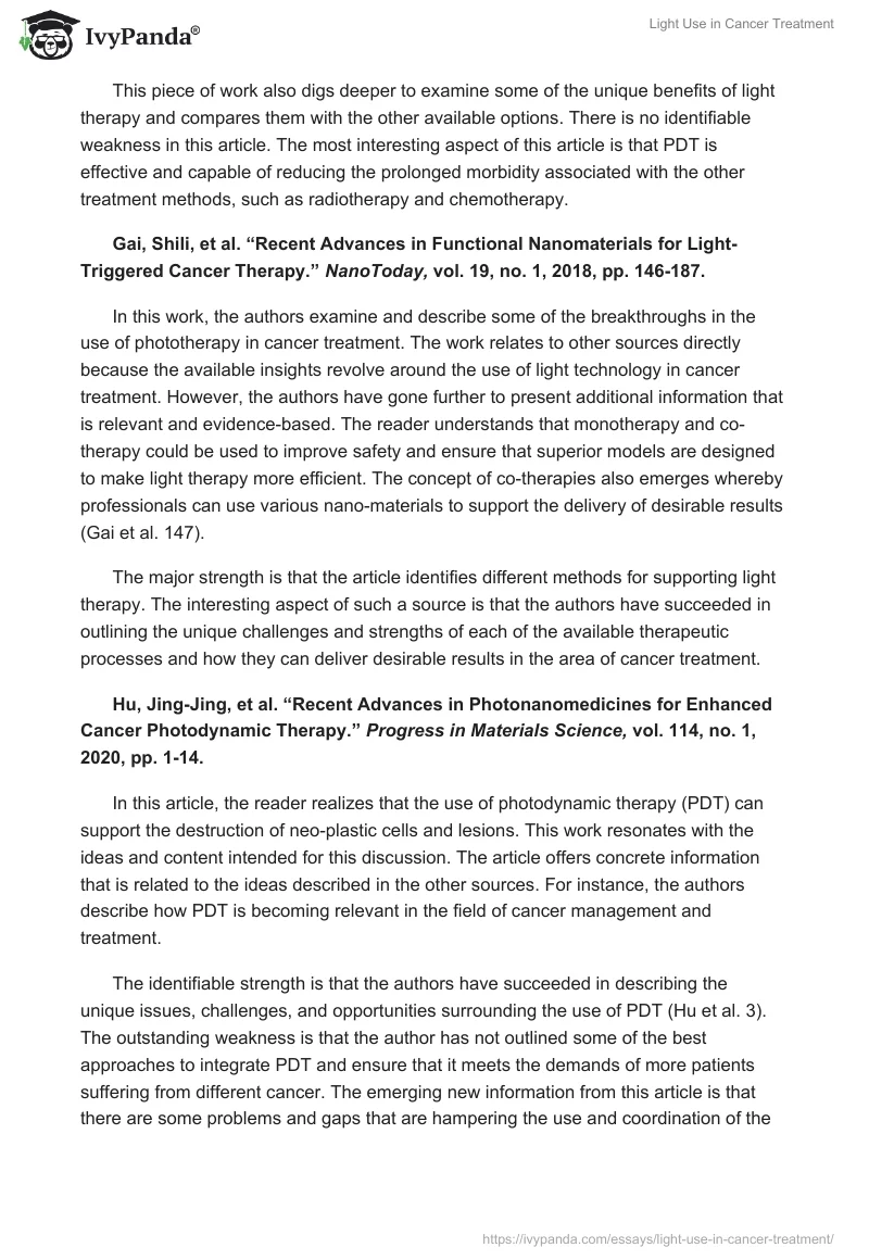 Light Use in Cancer Treatment. Page 2