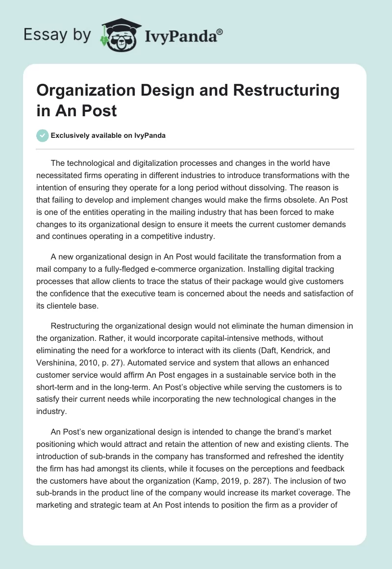 Organization Design and Restructuring in An Post. Page 1