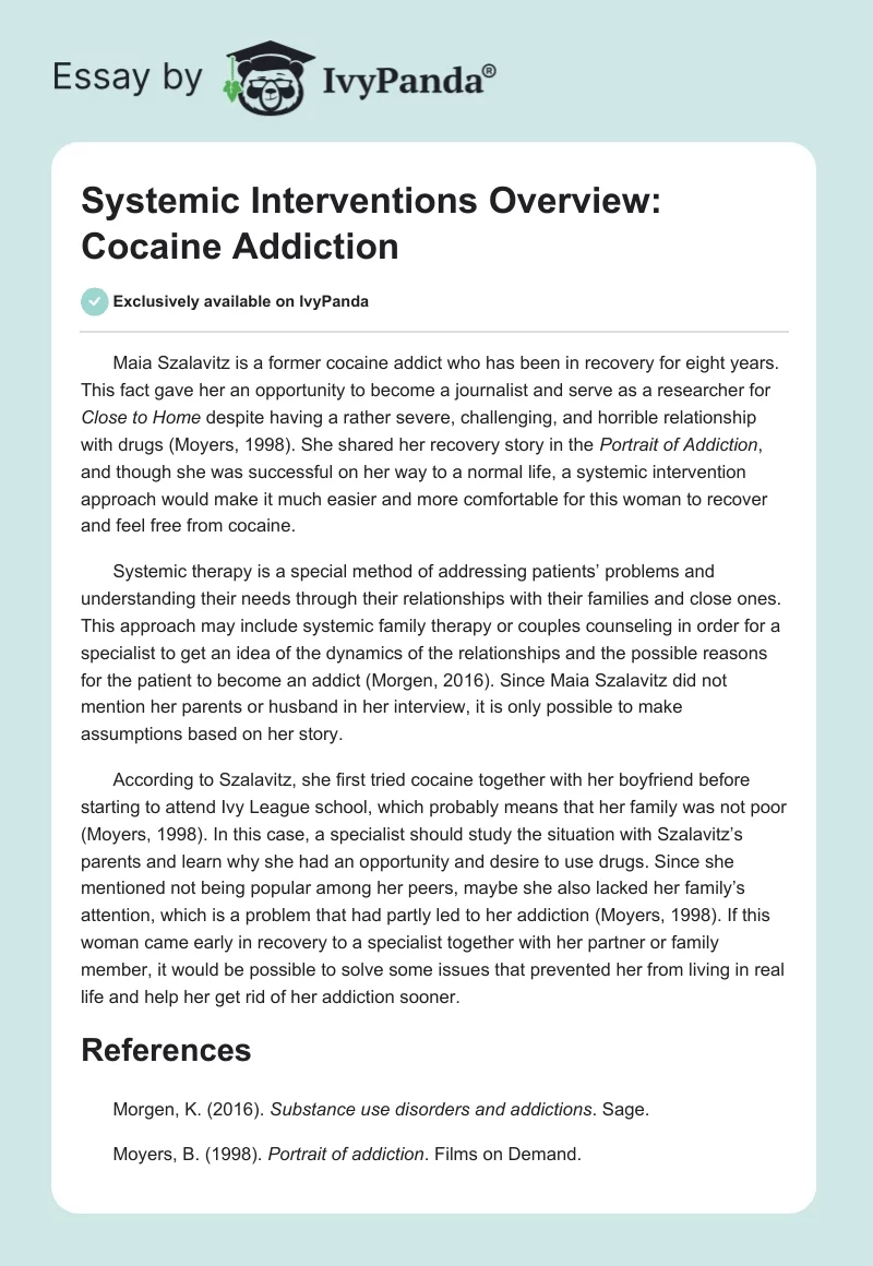 Systemic Interventions Overview: Cocaine Addiction. Page 1