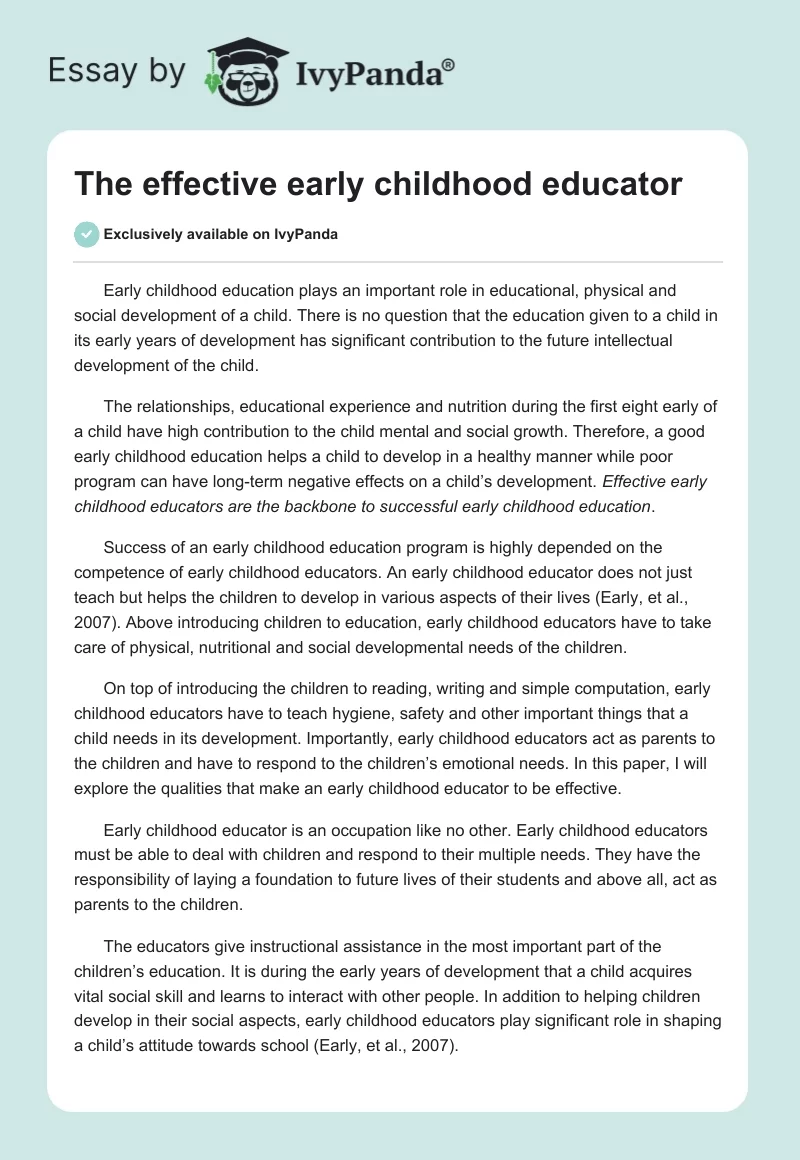The Effective Early Childhood Educator. Page 1