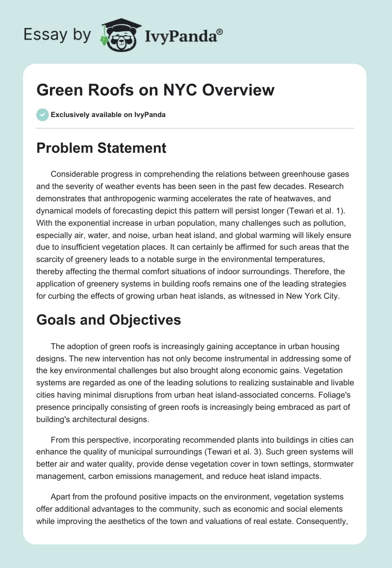 Green Roofs on NYC Overview. Page 1