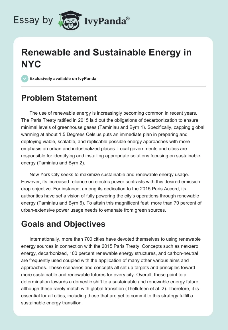 Renewable and Sustainable Energy in NYC. Page 1