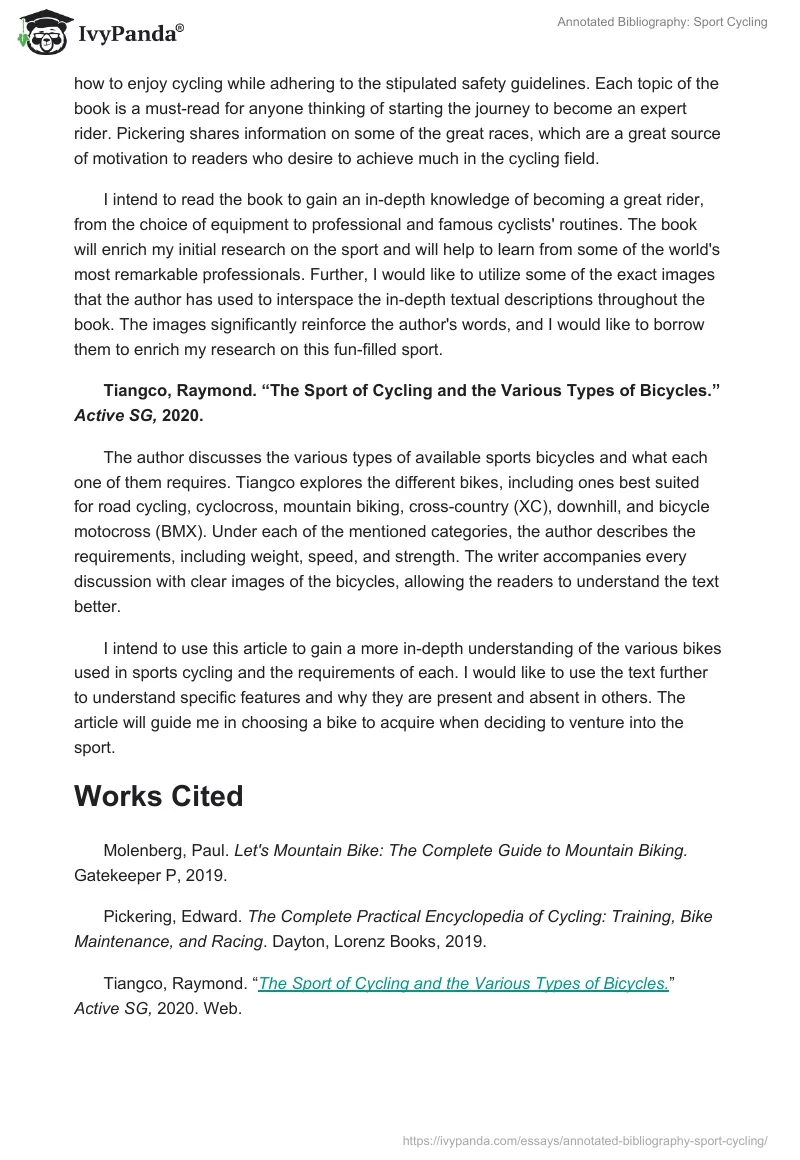 Annotated Bibliography: Sport Cycling. Page 2