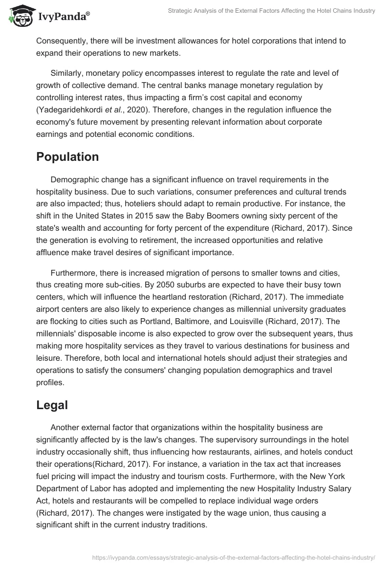 Strategic Analysis of the External Factors Affecting the Hotel Chains Industry. Page 2