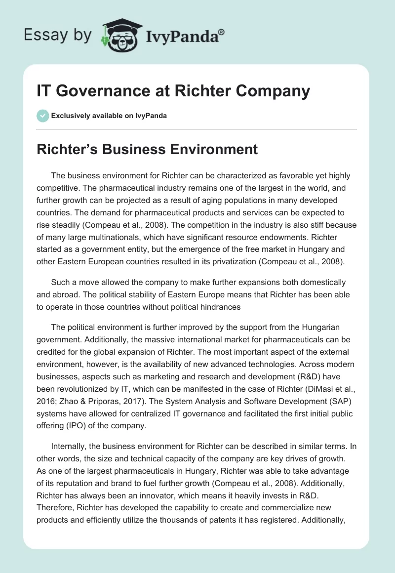 IT Governance at Richter Company. Page 1