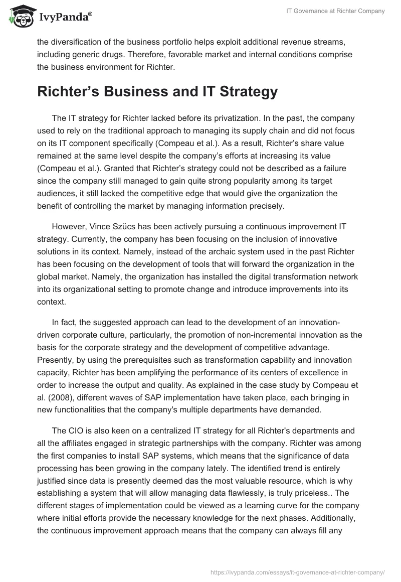 IT Governance at Richter Company. Page 2