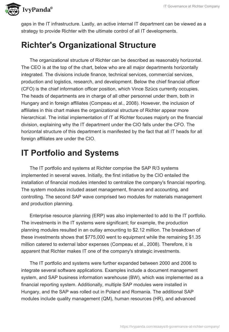IT Governance at Richter Company. Page 3