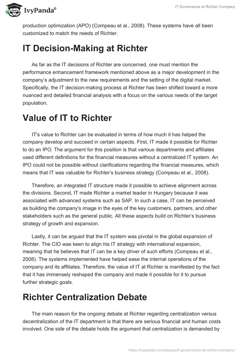 IT Governance at Richter Company. Page 4