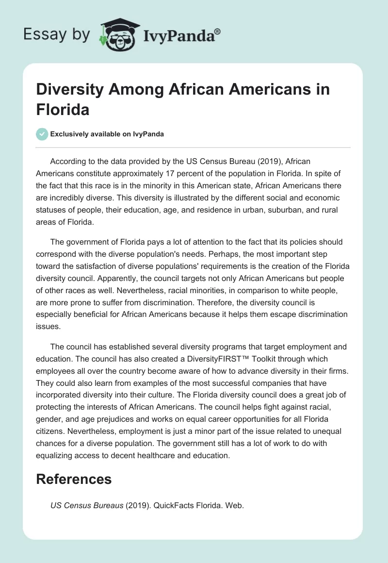 Diversity Among African Americans in Florida. Page 1
