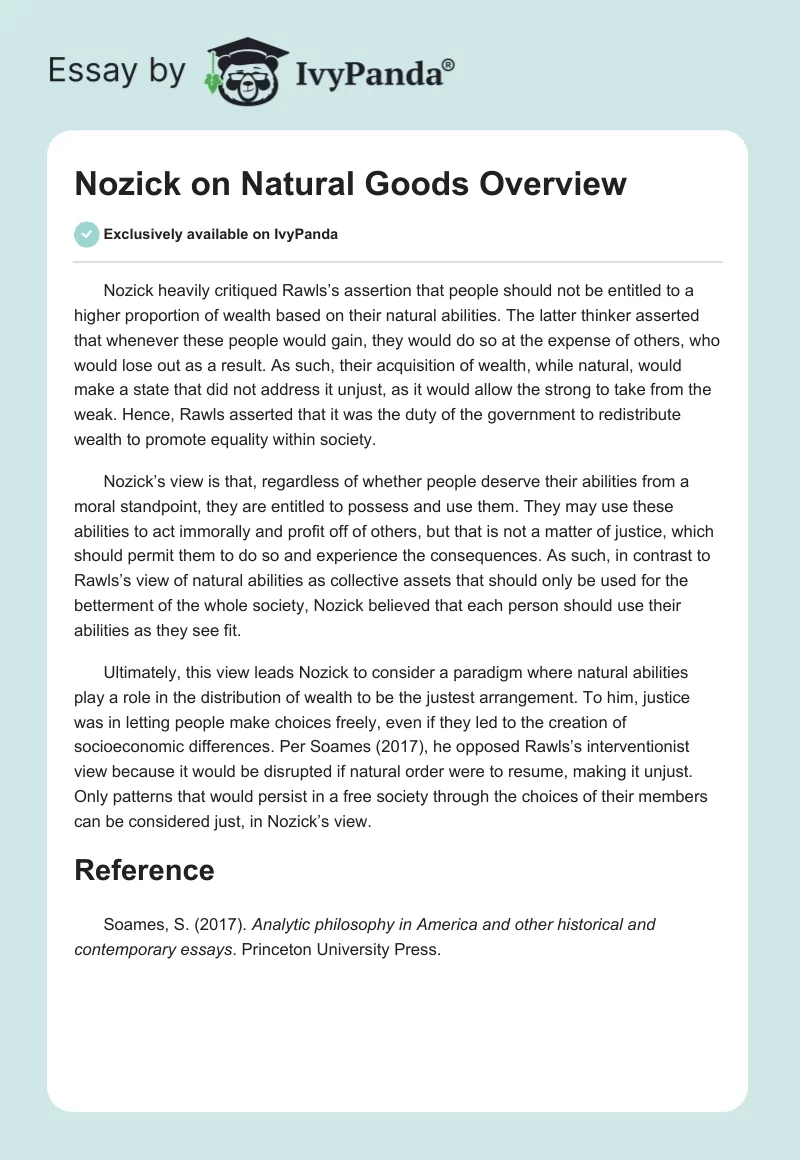 Nozick on Natural Goods Overview. Page 1