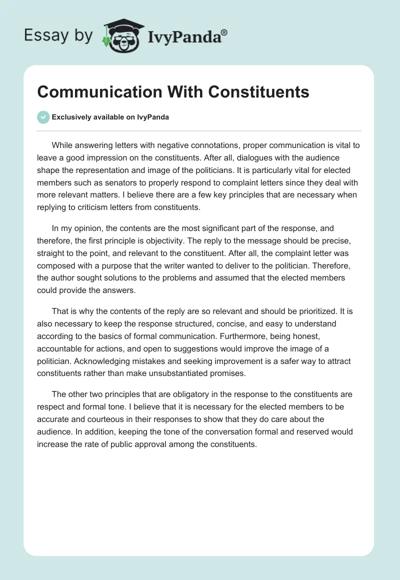Communication With Constituents. Page 1