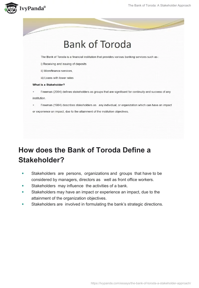 The Bank of Toroda: A Stakeholder Approach. Page 2