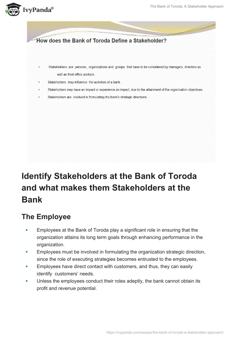 The Bank of Toroda: A Stakeholder Approach. Page 3