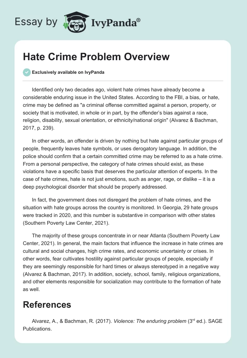 Hate Crime Problem Overview. Page 1
