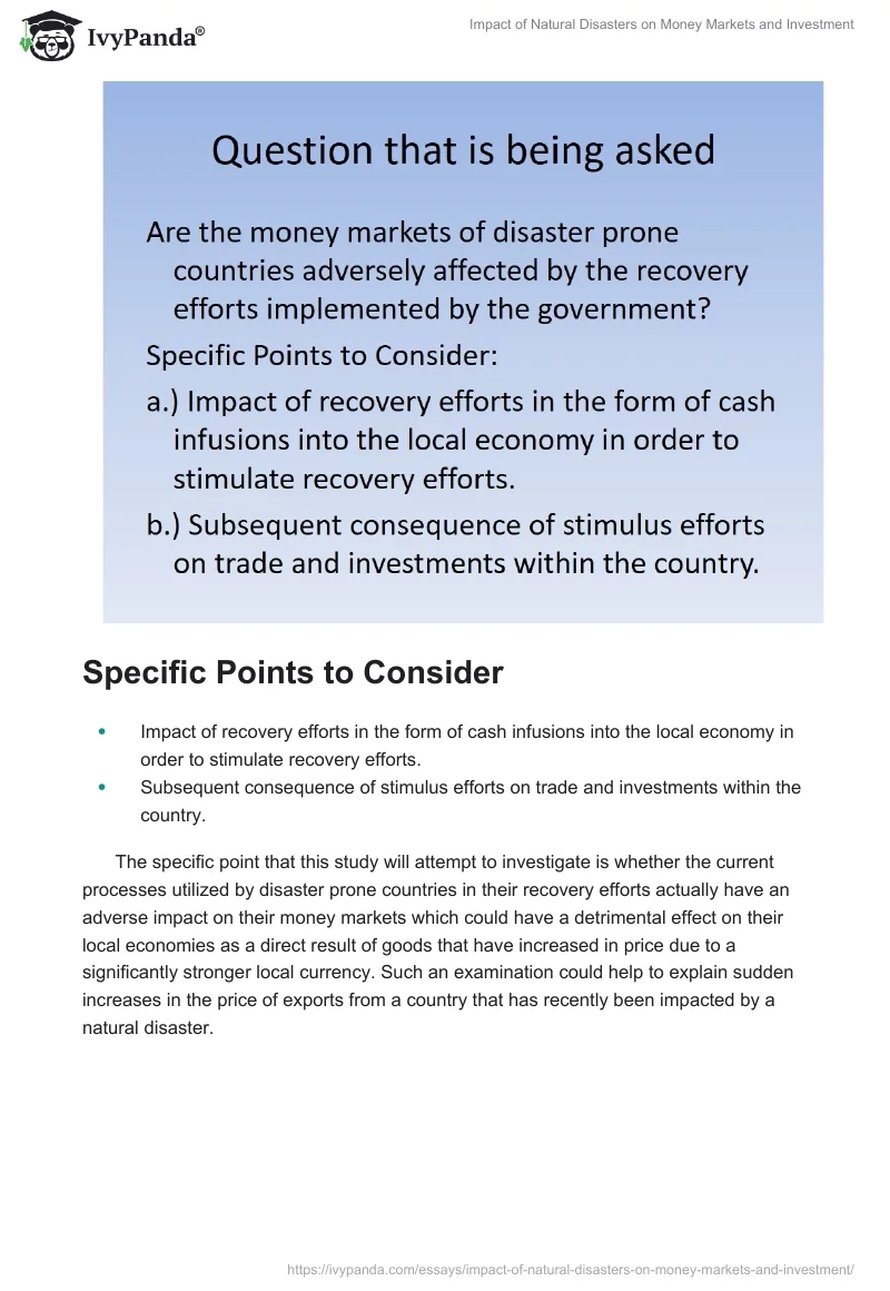 Impact of Natural Disasters on Money Markets and Investment. Page 2