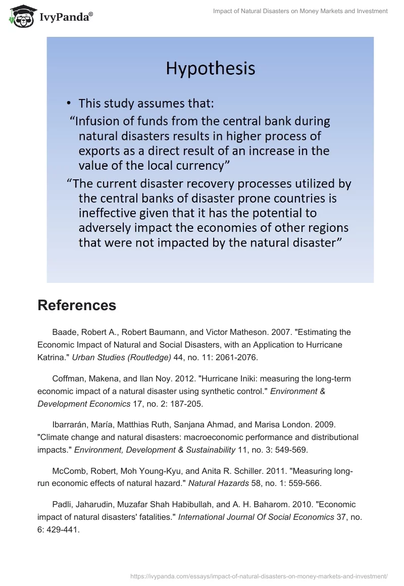 Impact of Natural Disasters on Money Markets and Investment. Page 5