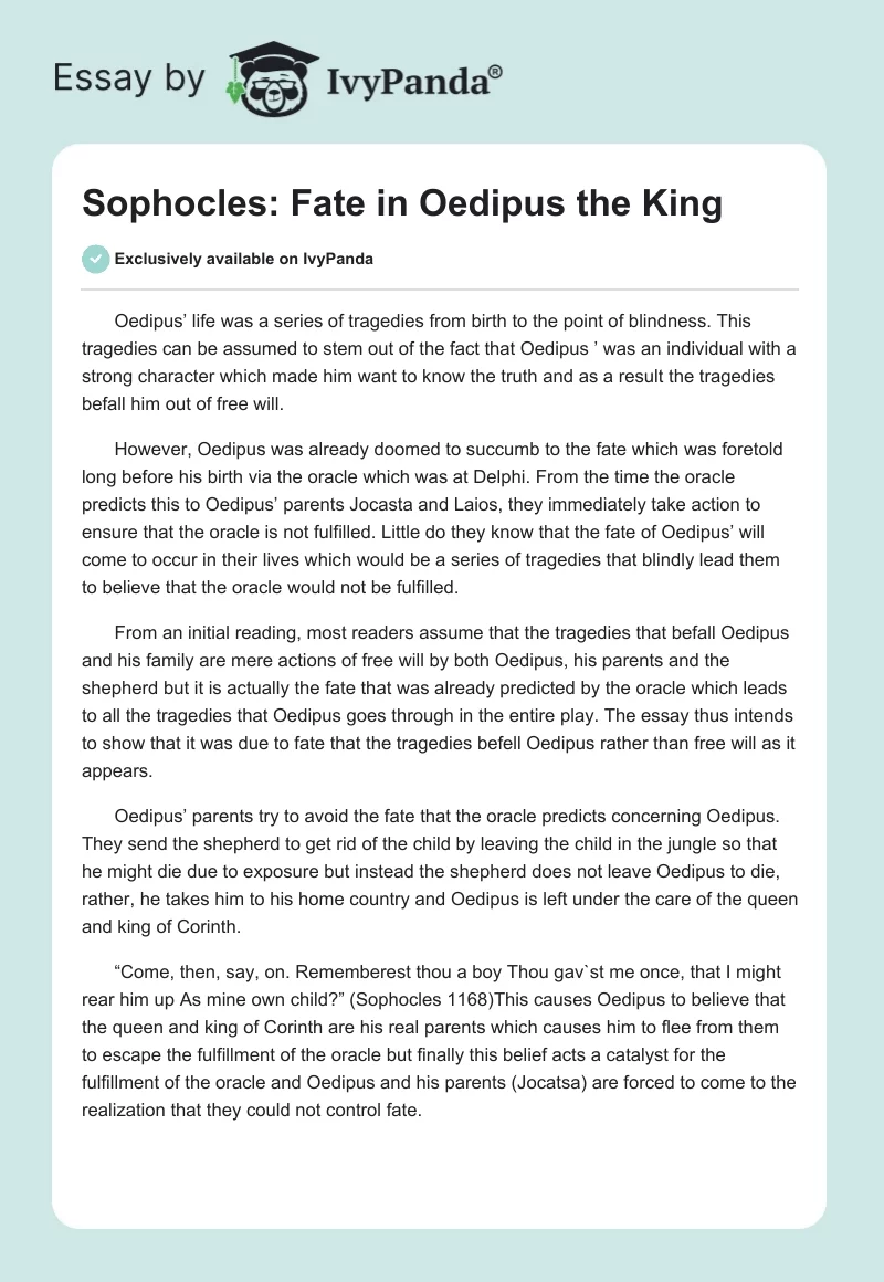 blindness in oedipus the king essay