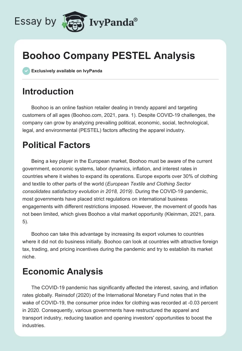 Boohoo Company PESTEL Analysis. Page 1
