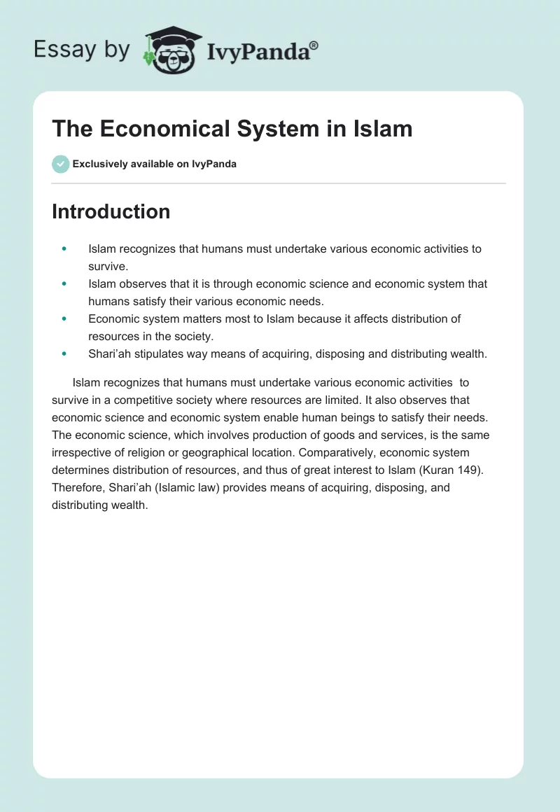 The Economical System in Islam. Page 1
