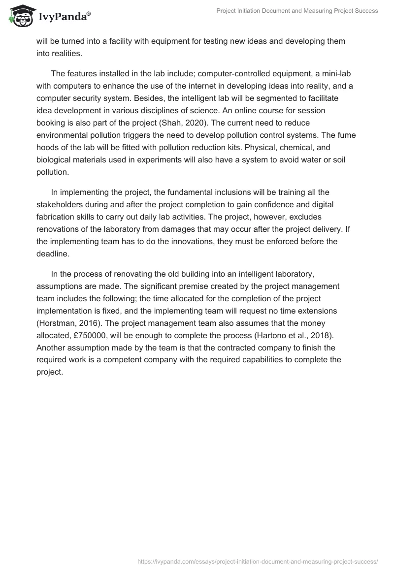 Project Initiation Document and Measuring Project Success. Page 2