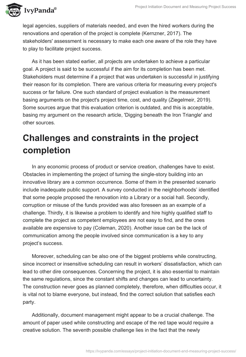 Project Initiation Document and Measuring Project Success. Page 4