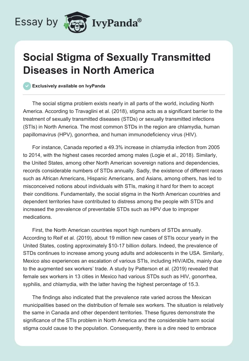 Social Stigma of Sexually Transmitted Diseases in North America. Page 1